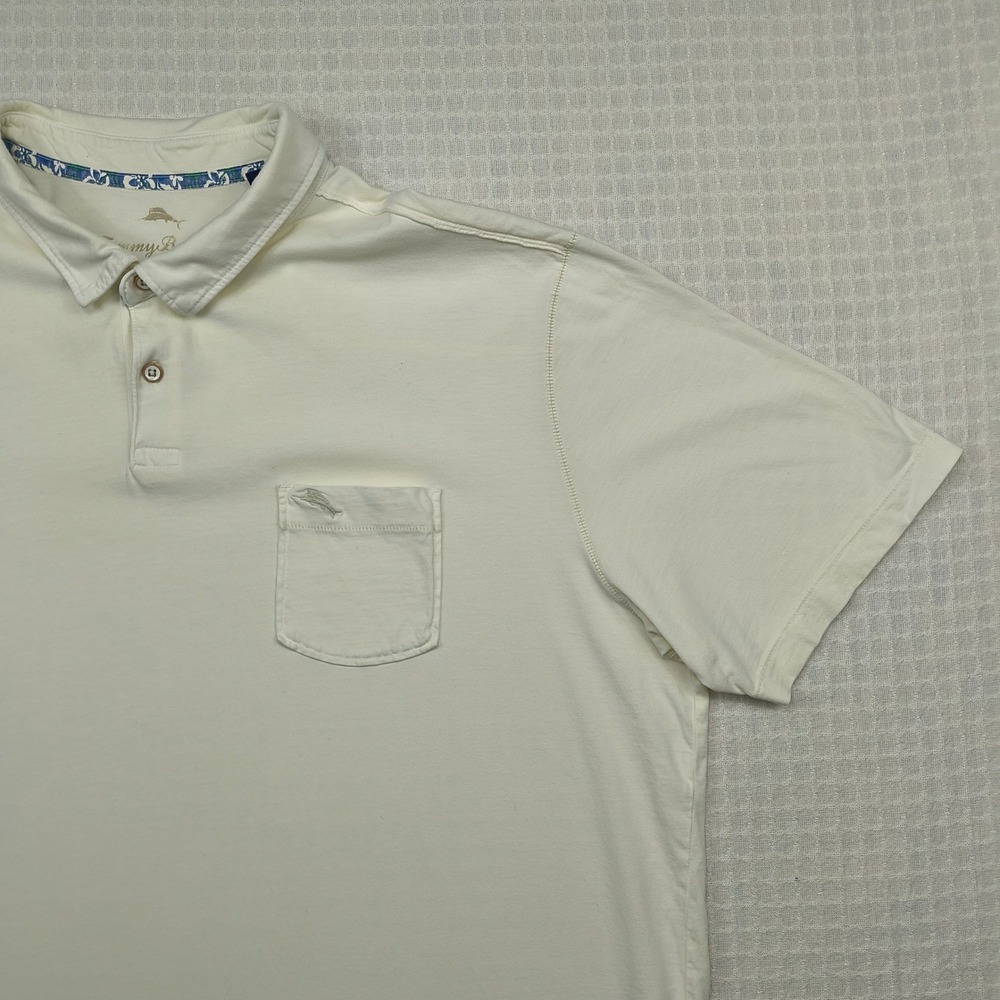 Tommy Bahama Mens 3XL Pima Cotton Polo Shirt Off White Short Sleeve‎ Pocket Peru